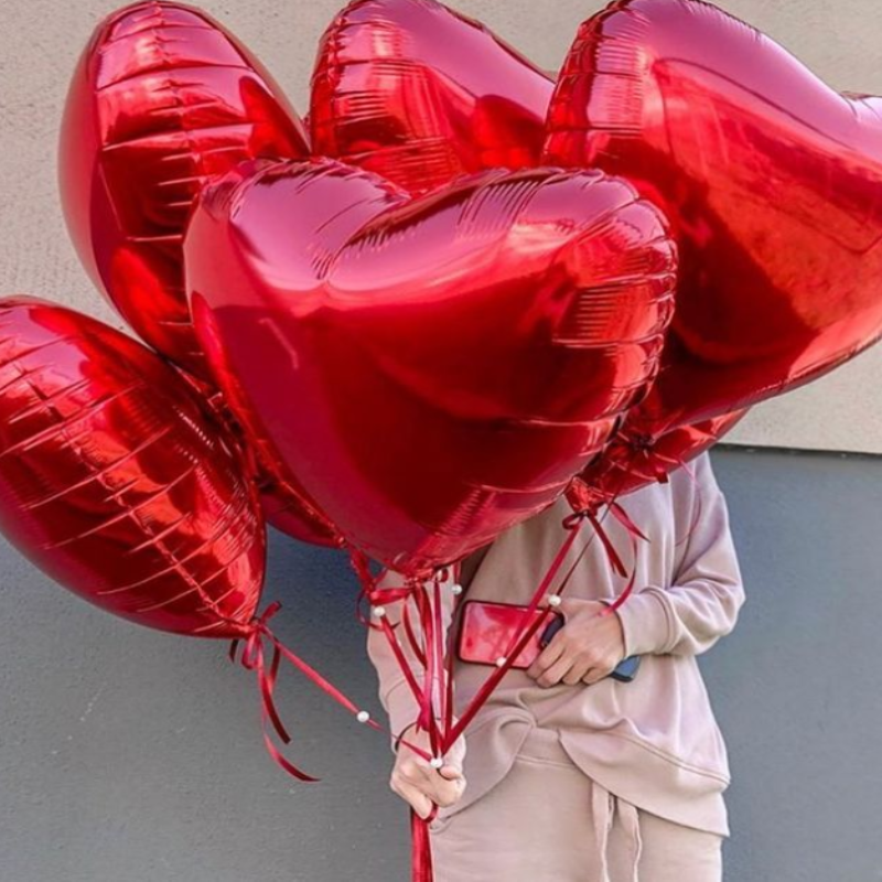 Bouquet x 6 Globos corazones metálicos rojos